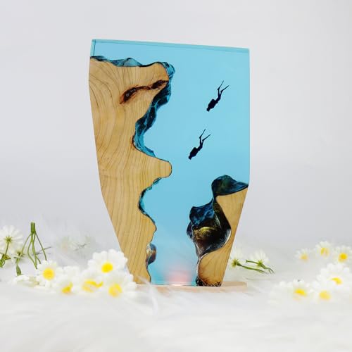 Diver's Night Light, Scuba Diving Deep Sea Exploration, Personalised Epoxy Wooden Light, Freediving, Unique Decor Gift