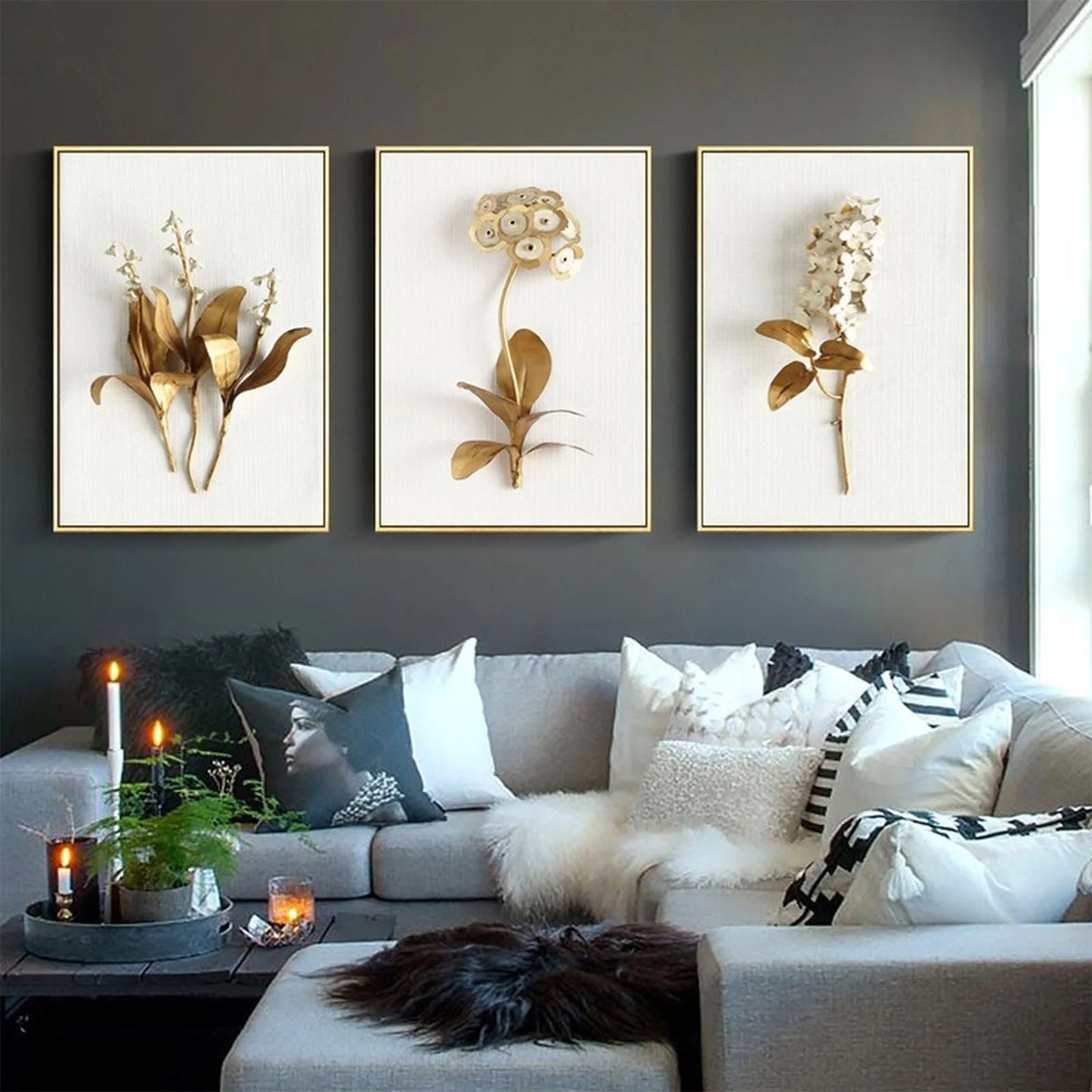 Fall Decorations for Home Room Decor 3 Piece Set Modern Wall Art Flower Print Large Canvas Painting Picture 