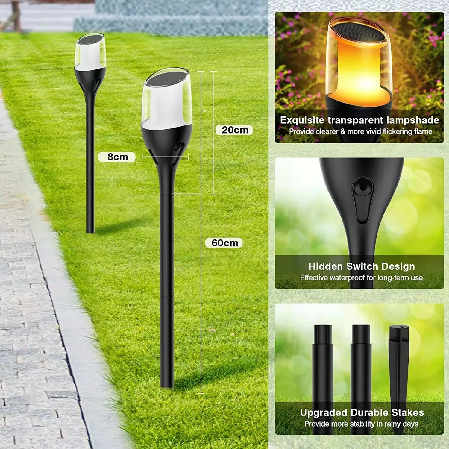 Flickering Flame Solar Torch Lights Garden LED Lawn Lamp Waterproof Outdoor Decoration Lights for Home Yard Street Pathway Patio