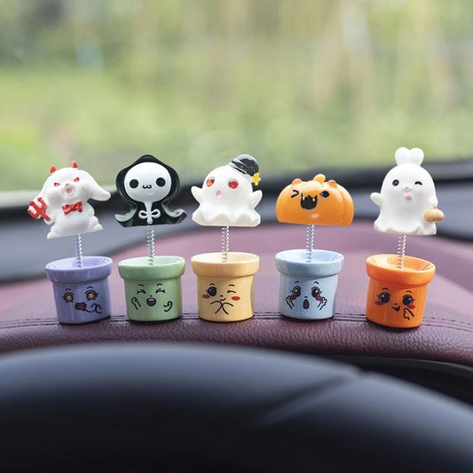 Halloween Car Interior Ornament 3D Shakable Car Decorations Pumpkin Ghost Accessories Office Desktop Accessories Decor