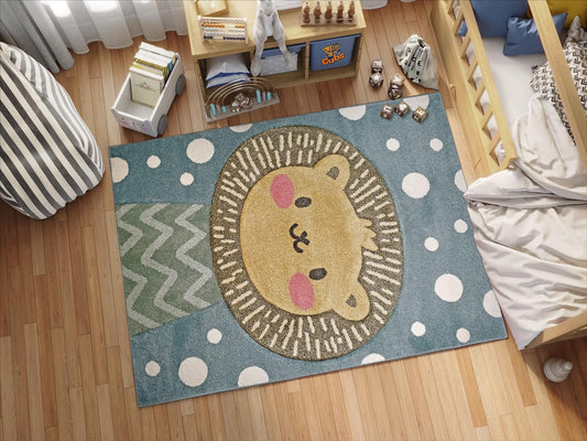 Boy & Girl Modern Decor Multicolor Area Rug and Carpet Collection for Kids, Toddlers and Baby Nursery, Animal Faces Blue Lion